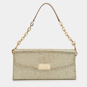 Jimmy Choo Gold Lace and Glitter Fabric Riane Clutch